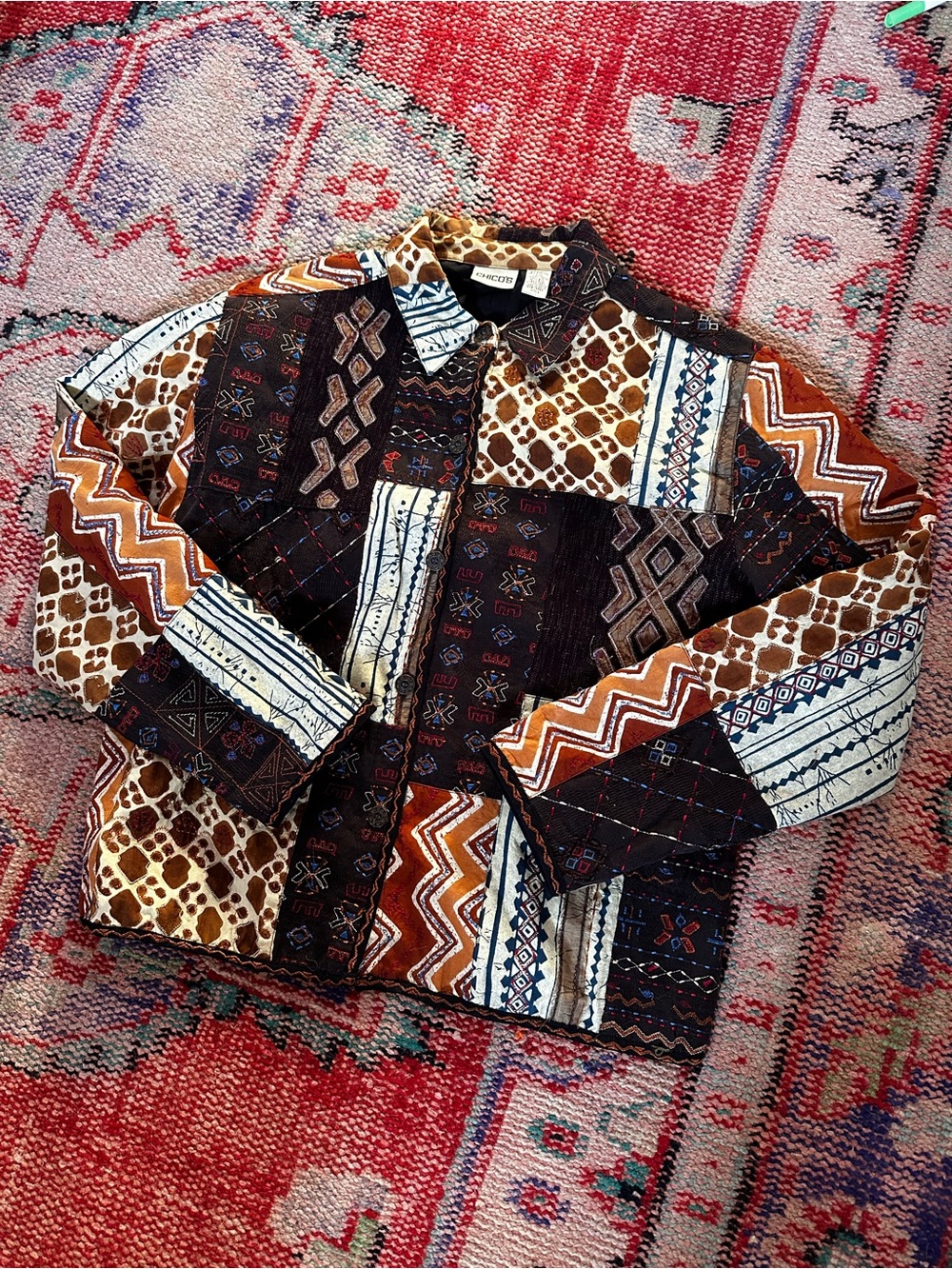 Chico's Multicolor Patchwork Button-Up Shirt Jacket